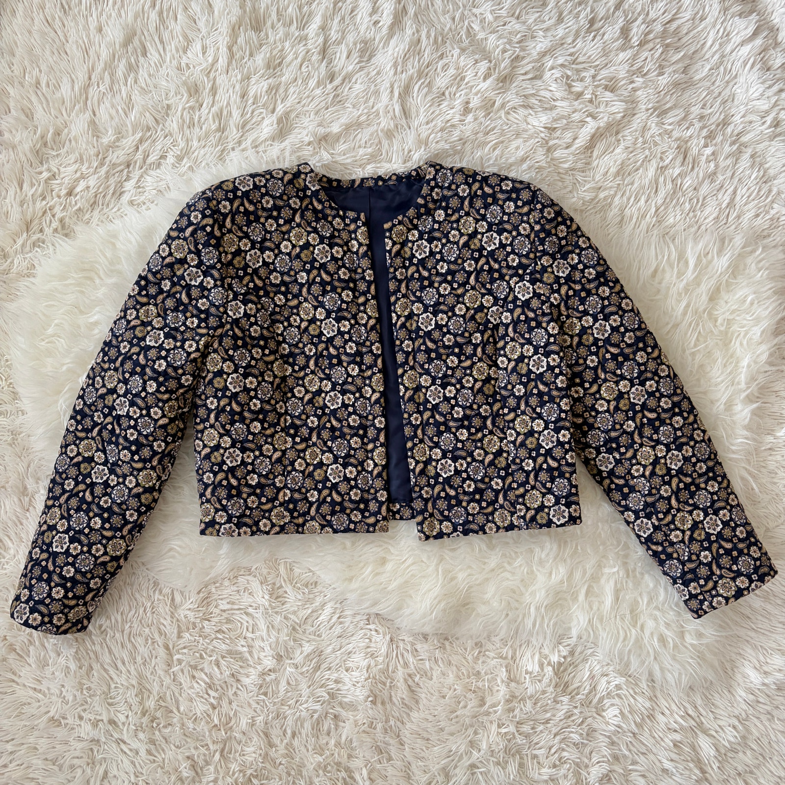 Handmade Quilted Floral Paisley Structured Cropped Jacket, Fits Like S/M